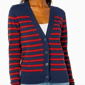 J.Crew Navy & Red Striped V-Neck Cardigan  M